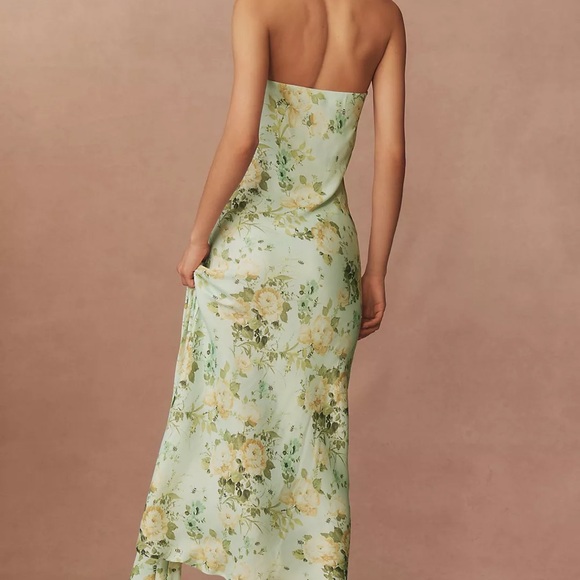 Anthropologie Strapless Floral Dress in Mint Green and Yellow - Picture 3 of 4